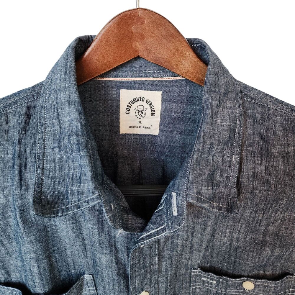 Dubinik XL Customized Version Denim Chambray Shirt Blue Long Sleeve Cotton Panda - Picture 2 of 16